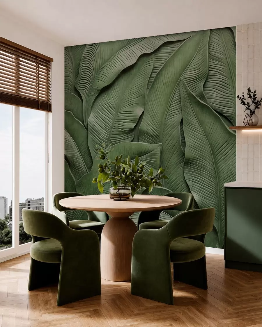 peintures murales Motif dense composé de grandes feuilles vertes w05887