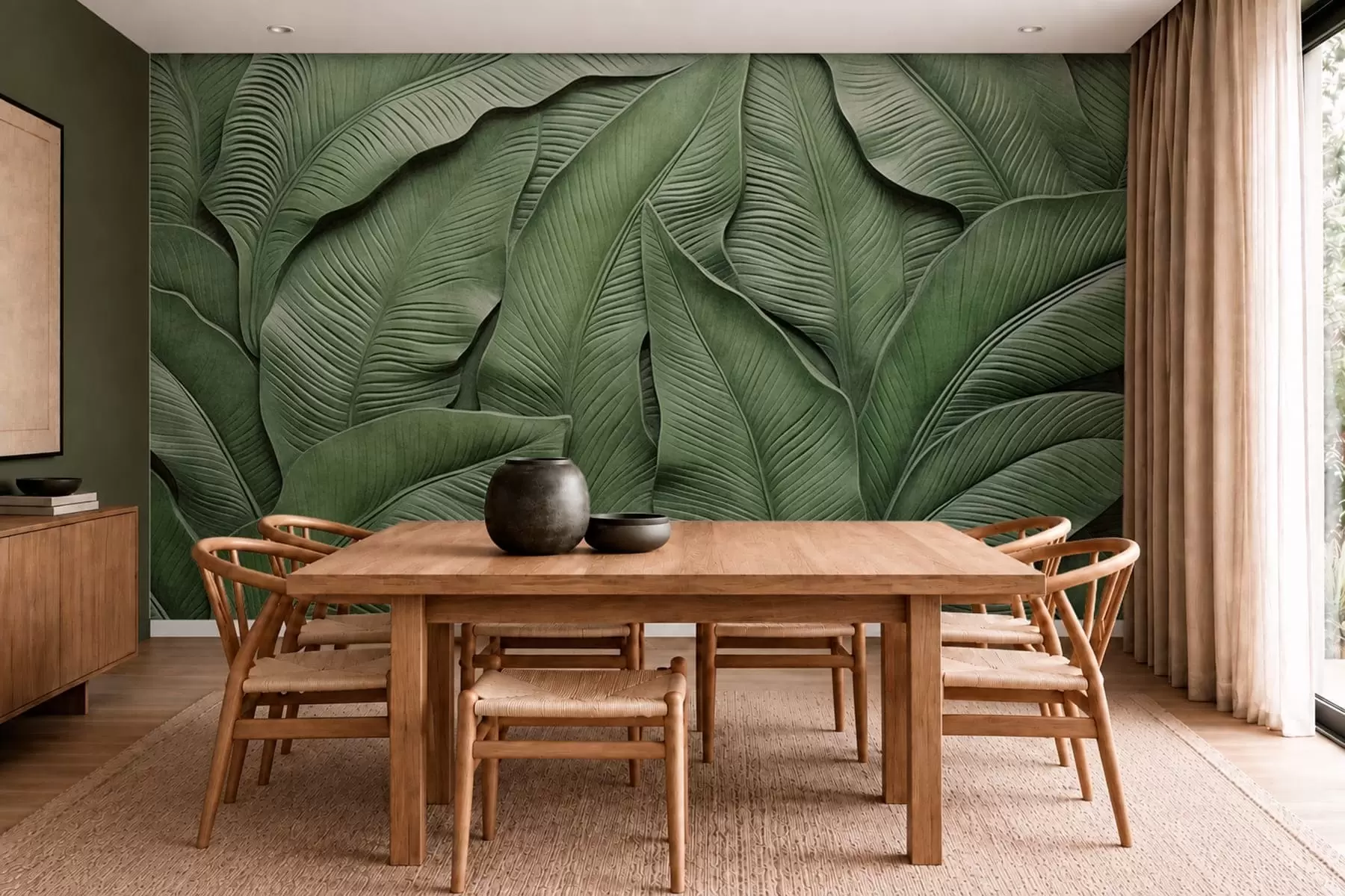 peintures murales Motif dense composé de grandes feuilles vertes w05887