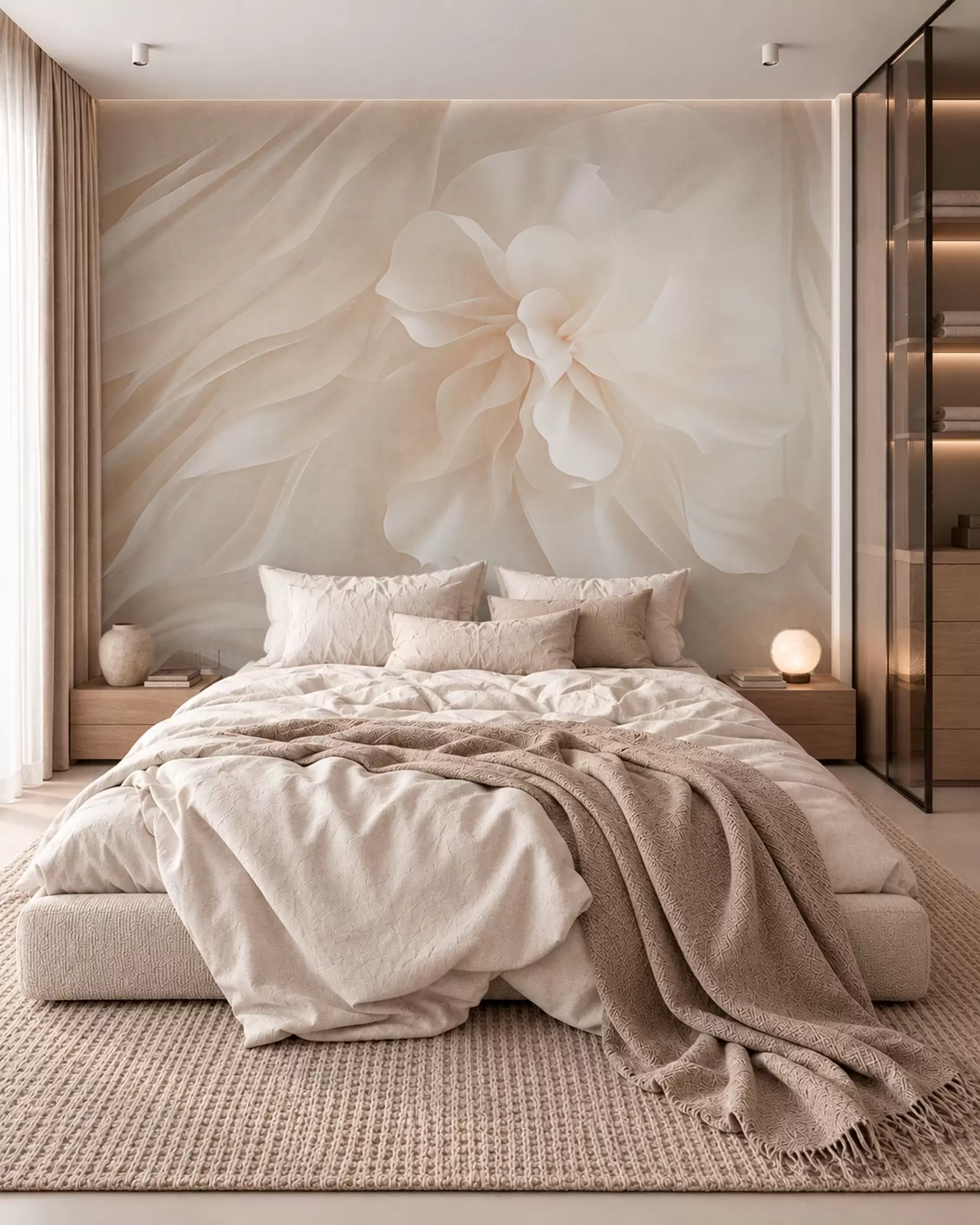 wall murals Voluminous white flower among flowing pale forms w05894
