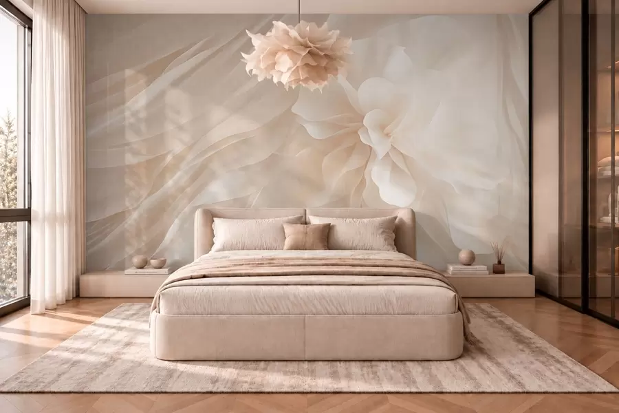 Wall Mural Photo Wallpaper Voluminous white flower among flowing pale forms w05894