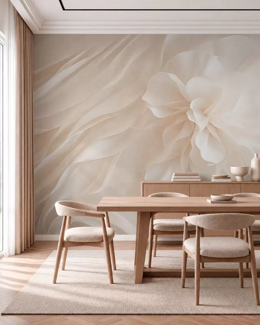 peintures murales Une fleur blanche volumineuse au milieu de formes vaporeuses aux teintes pâles w05894