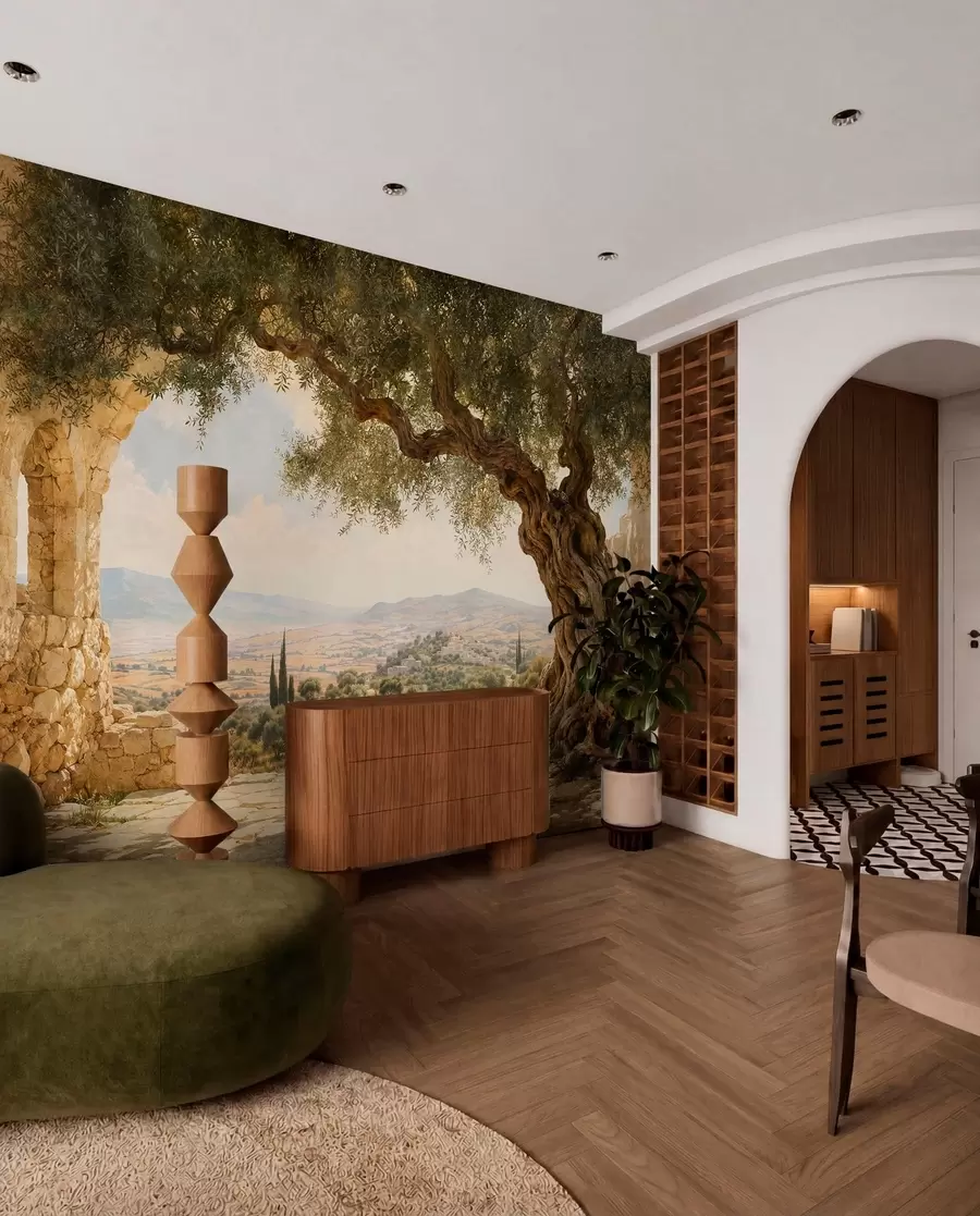 Wall Mural Photo Wallpaper Ancient olive tree among stone ruins and hills w05896