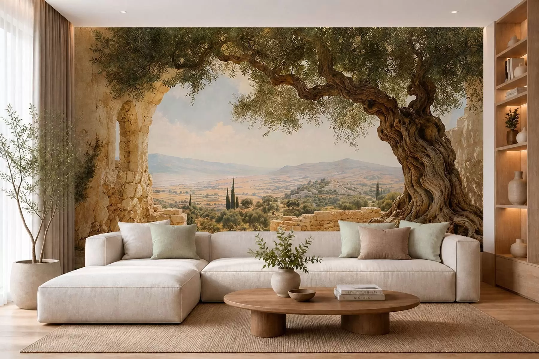 Wall Mural Photo Wallpaper Ancient olive tree among stone ruins and hills w05896