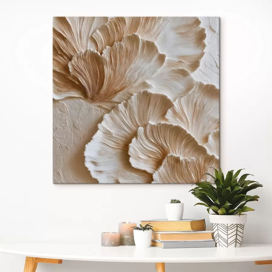 wall murals Contemporary interior abstraction with dimensional fan-shaped forms in warm beige tones s50004