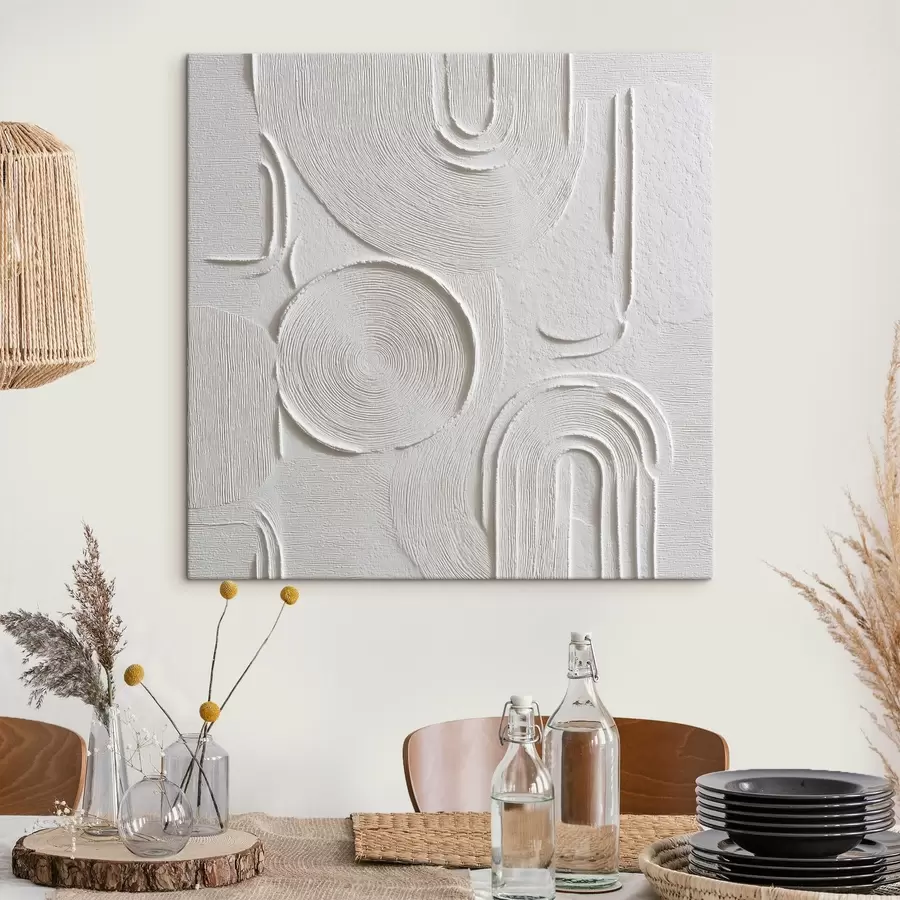wall murals Contemporary interior abstraction with a textured relief surface in a white and gray palette s50006