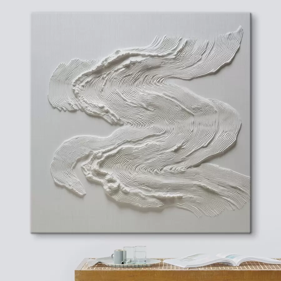wall murals A dimensional wavy abstraction with expressive linear texture in monochromatic white s50007