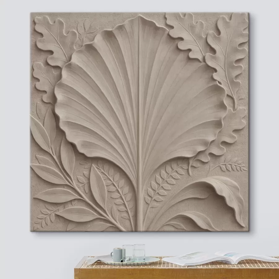 murales Un estampado botánico con hojas decorativas en una paleta de tonos beige y arena s50012