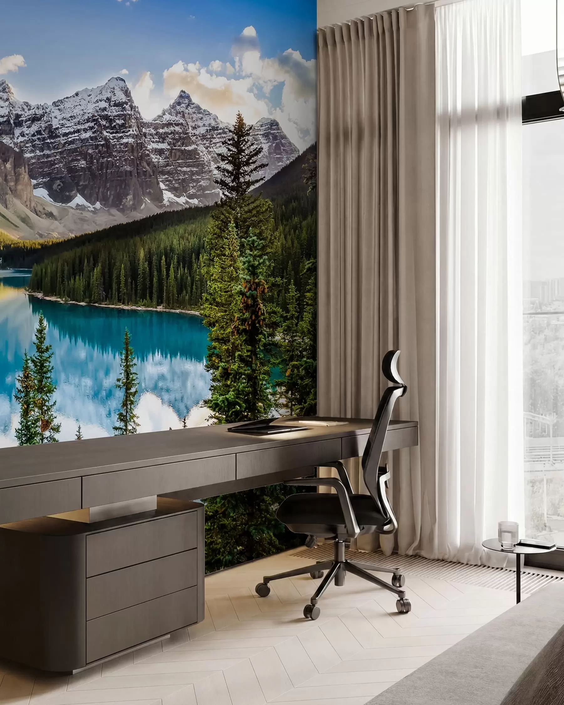 wall murals Mirror lake at the foot of the mountain u58602