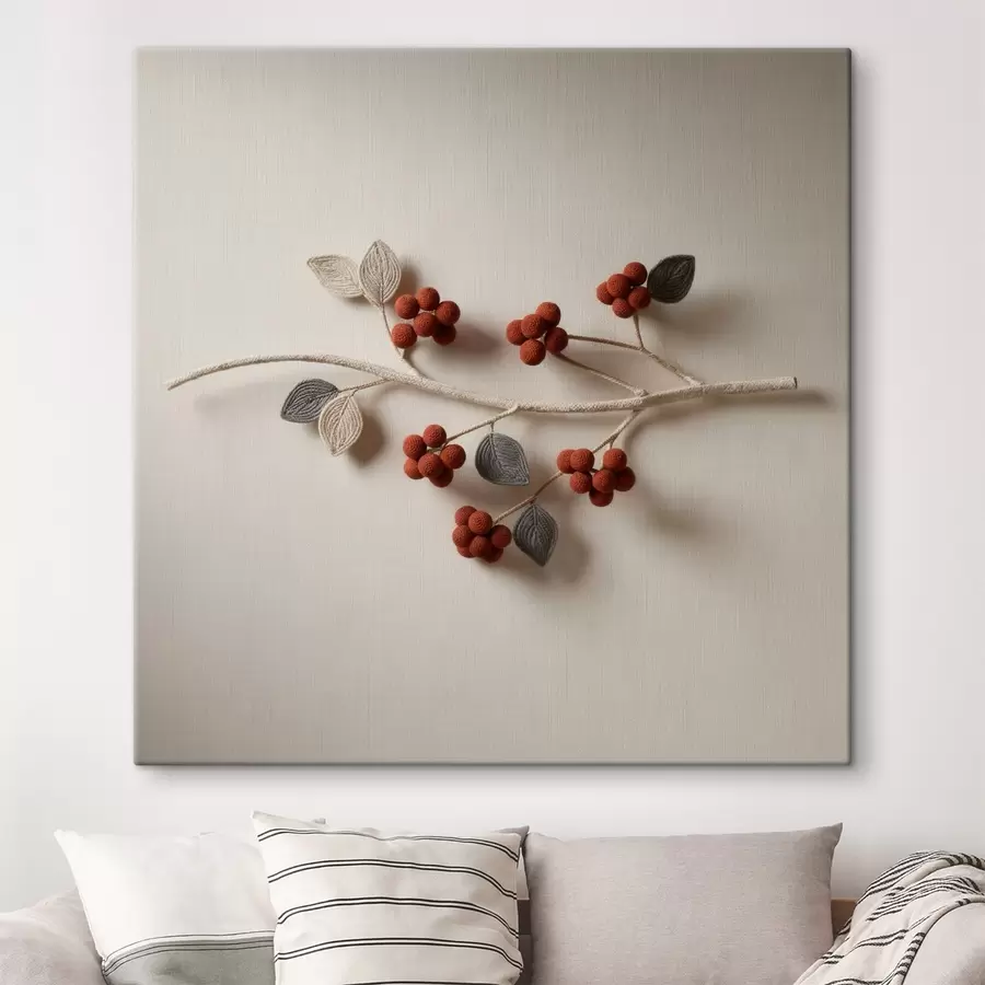 wall murals A decorative branch with textured berries and leaves in a contemporary art style s50016