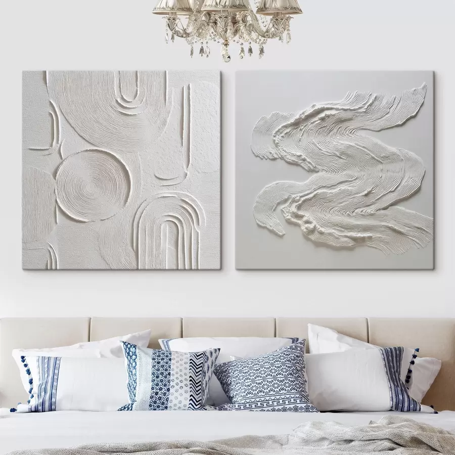 wall murals A decorative composition with arches, circles, and dynamic waves in light tones m30761