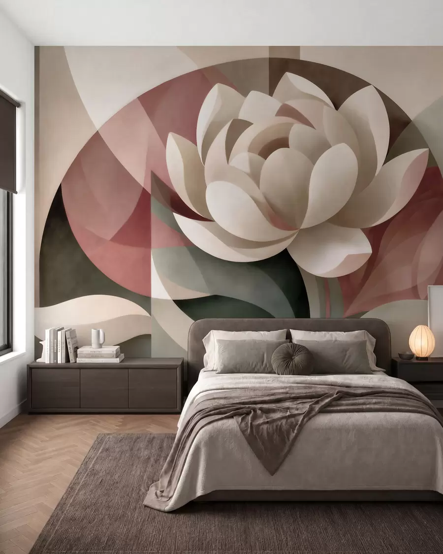 Wall Mural Photo Wallpaper Large abstract flower in a faceted geometric technique, muted powder-emerald palette w10035