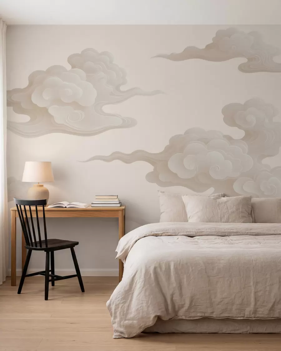 wall murals Minimalist oriental clouds in beige-cream tones w10036