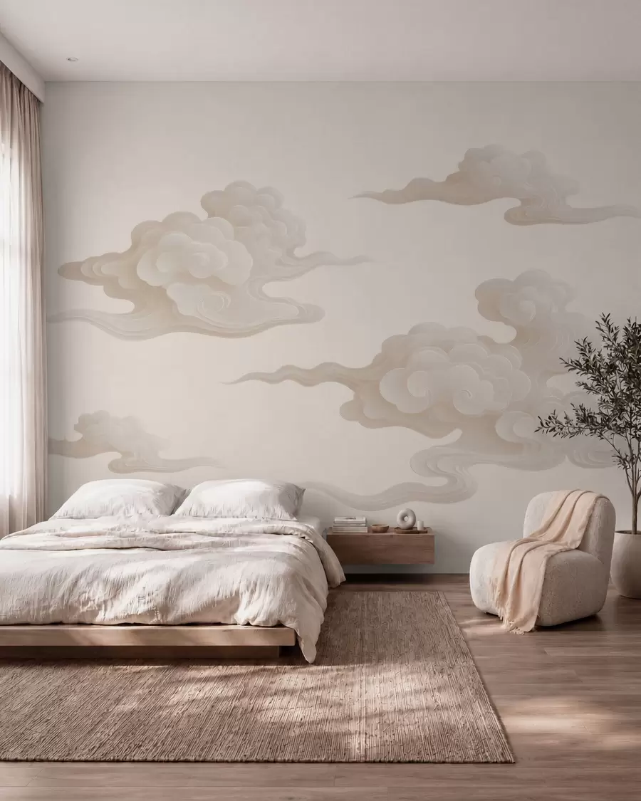 wall murals Minimalist oriental clouds in beige-cream tones w10036
