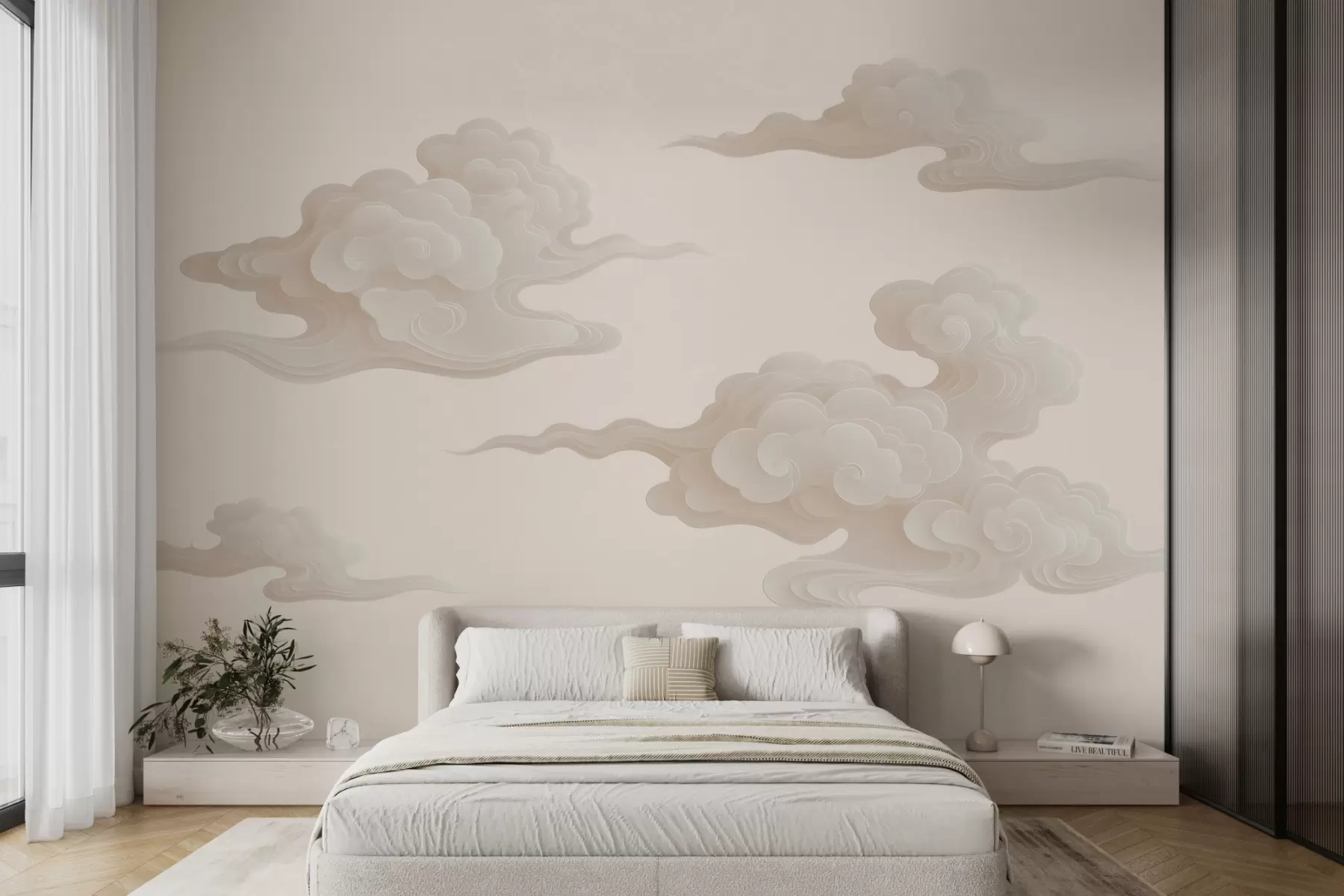 wall murals Minimalist oriental clouds in beige-cream tones w10036