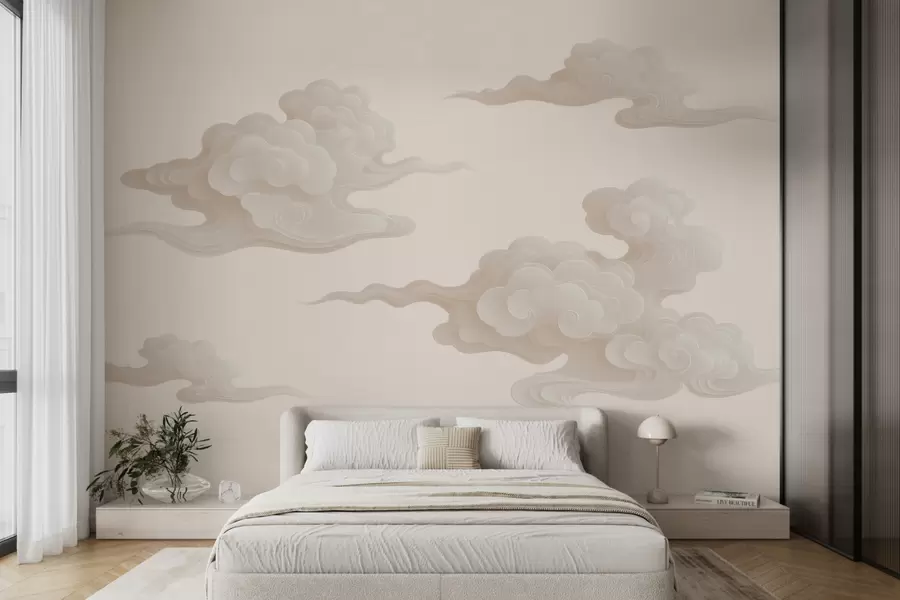 Wall Mural Photo Wallpaper Minimalist oriental clouds in beige-cream tones w10036