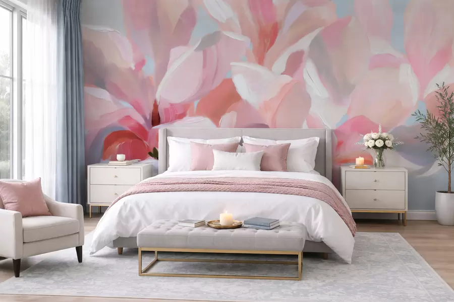 Wall Mural Photo Wallpaper Close-up pink magnolia, imitation soft painterly technique w10043