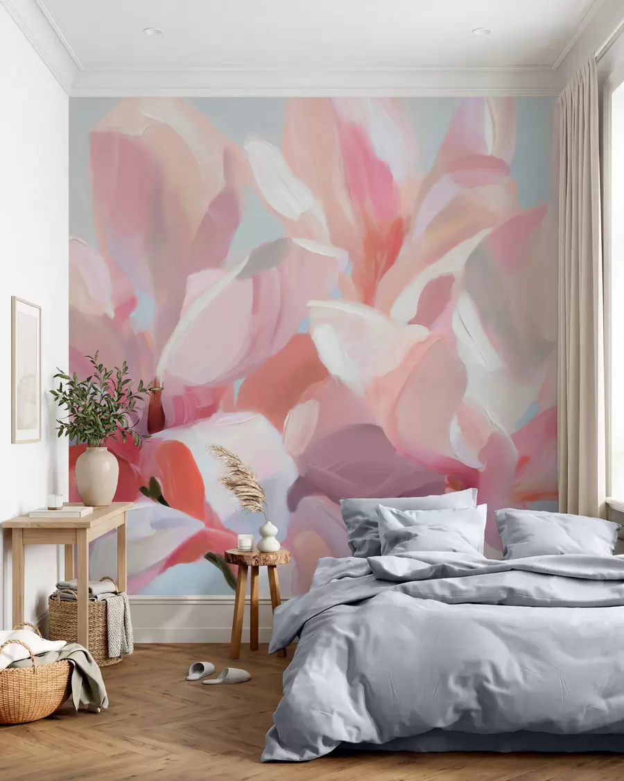 peintures murales Gros plan sur un magnolia rose, imitation d'une technique picturale douce w10043