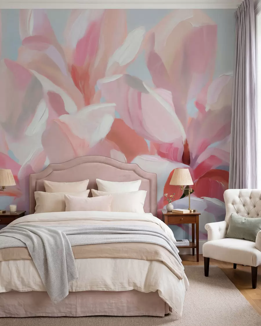 wall murals Close-up pink magnolia, imitation soft painterly technique w10043