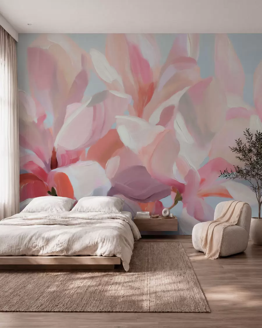 Wall Mural Photo Wallpaper Close-up pink magnolia, imitation soft painterly technique w10043