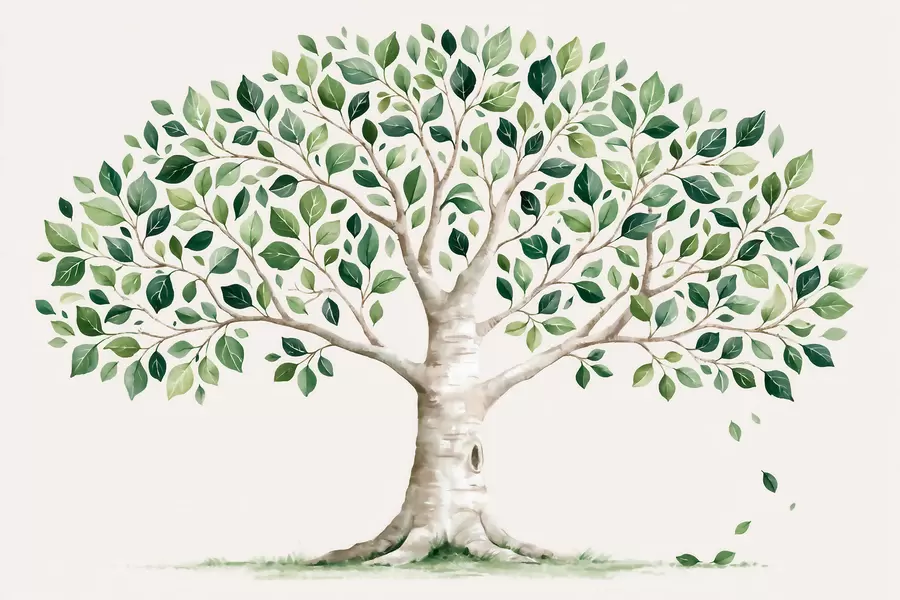 murales Árbol con follaje verde, estilo acuarela, minimalista w10046