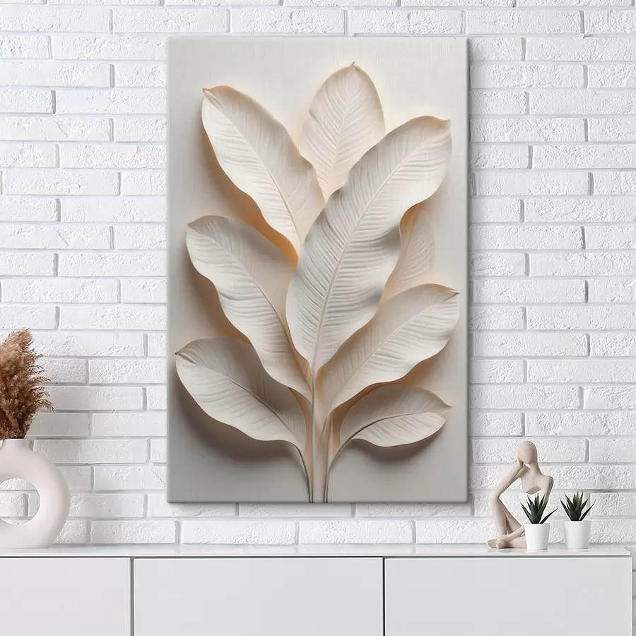 Wall Mural Photo Wallpaper A contemporary interior composition with textured relief leaves in a light neutral palette s50017