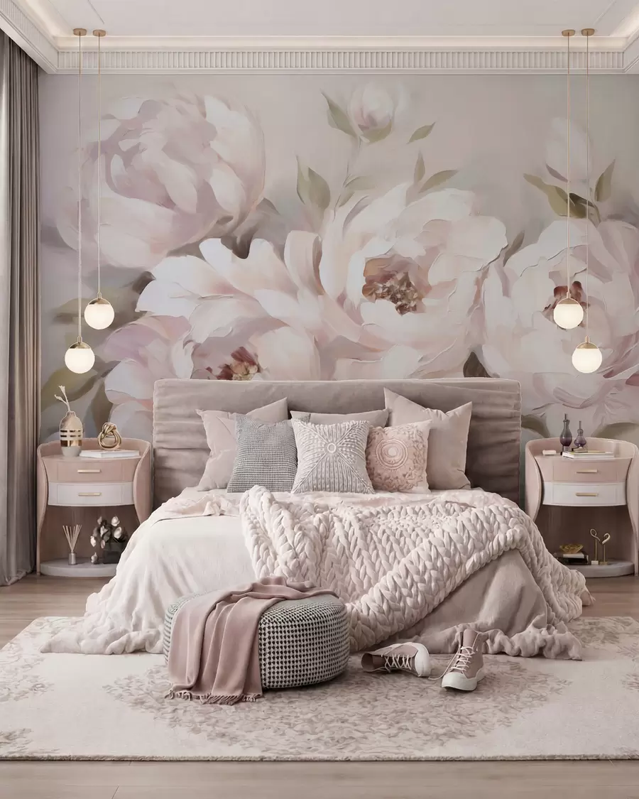 peintures murales Pivoines abstraites, peinture de style abstrait w05901