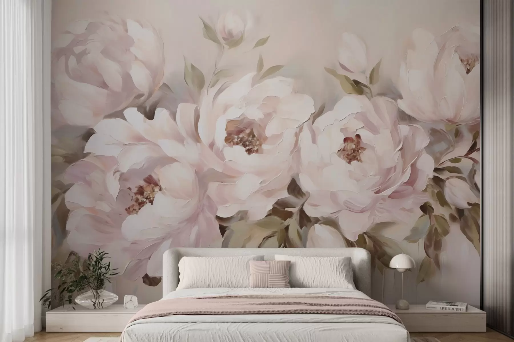 Wall Mural Photo Wallpaper Abstract peonies, imitation painting w05901