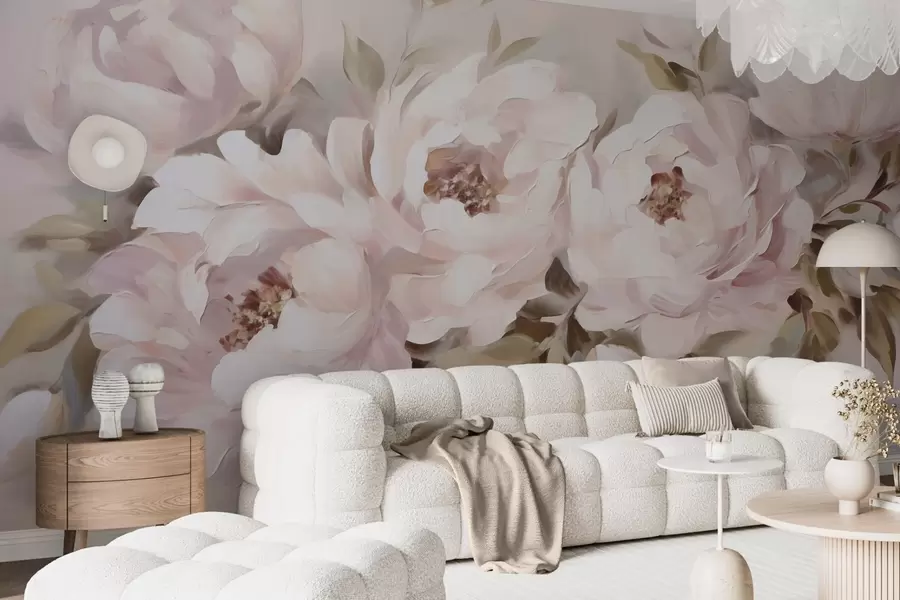 Wall Mural Photo Wallpaper Abstract peonies, imitation painting w05901