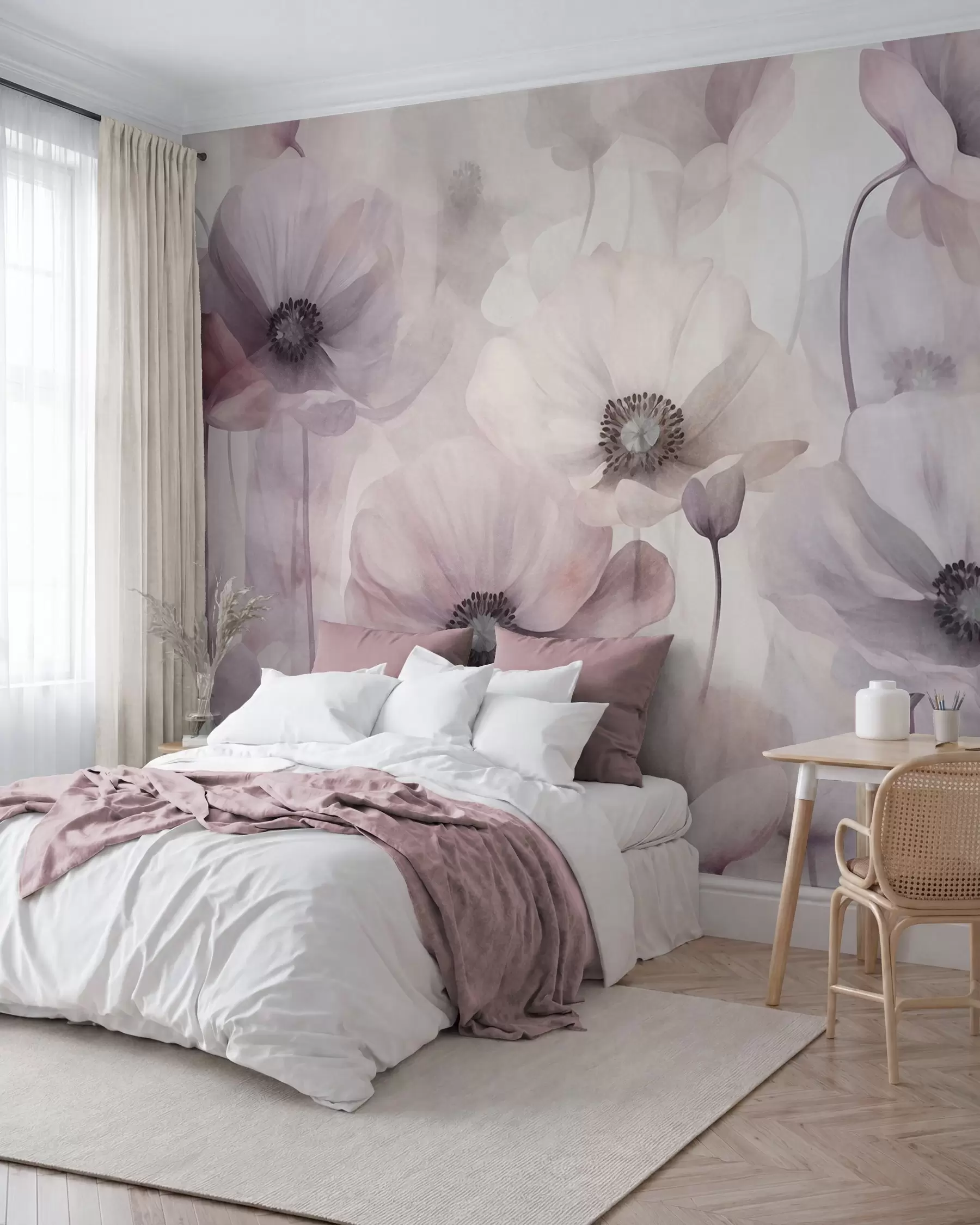 Wall Mural Photo Wallpaper Pale pink and white poppies with delicate petals w10029v1