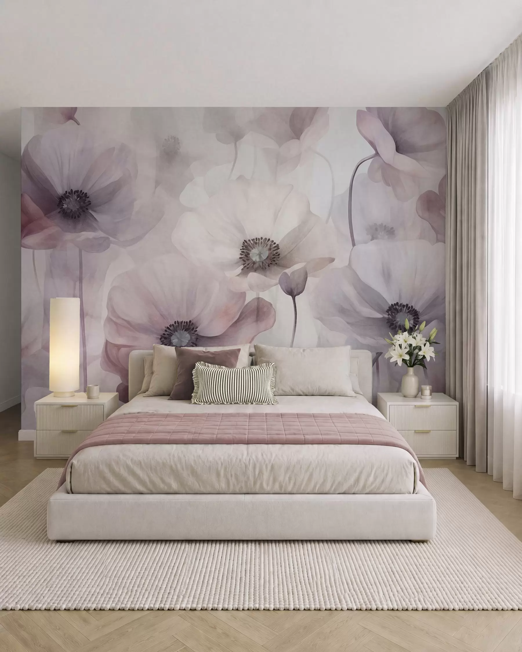 wall murals Pale pink and white poppies with delicate petals w10029v1
