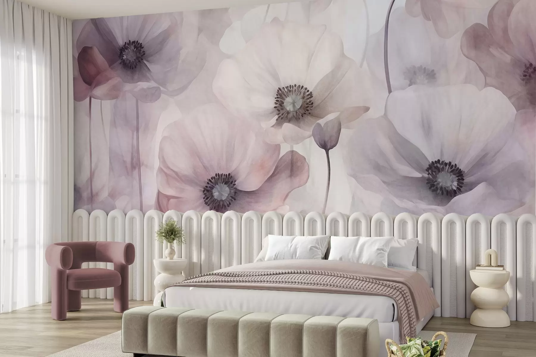 Wall Mural Photo Wallpaper Pale pink and white poppies with delicate petals w10029v1