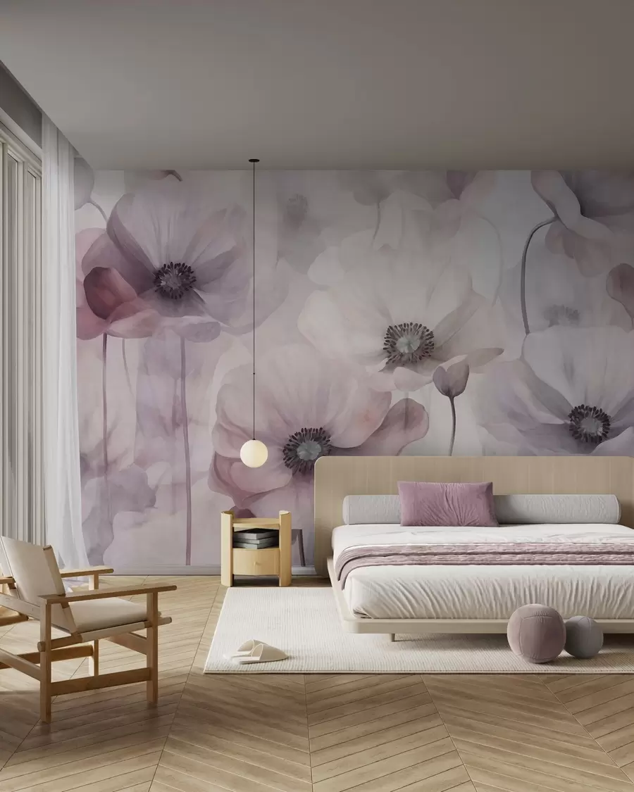 Wall Mural Photo Wallpaper Pale pink and white poppies with delicate petals w10029v1