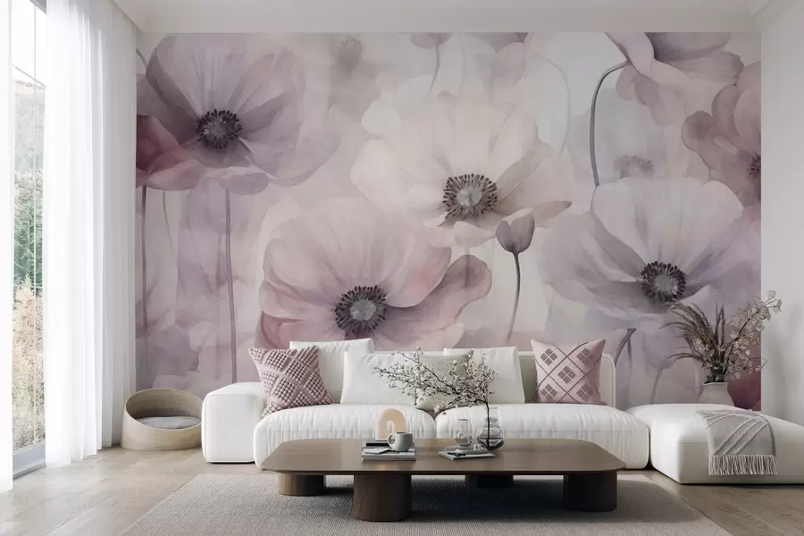 Wall Mural Photo Wallpaper Pale pink and white poppies with delicate petals w10029v1