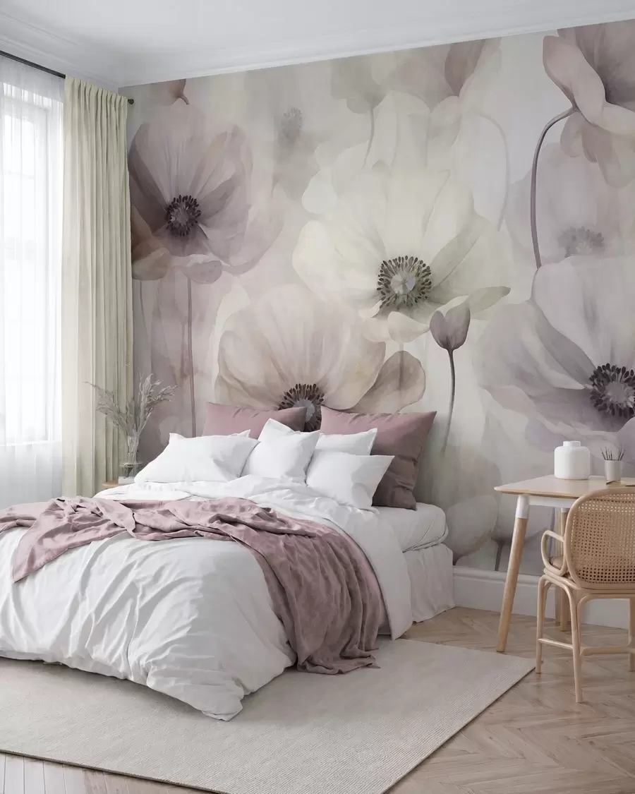 Wall Mural Photo Wallpaper Pale pink and beige poppies with delicate petals w10029