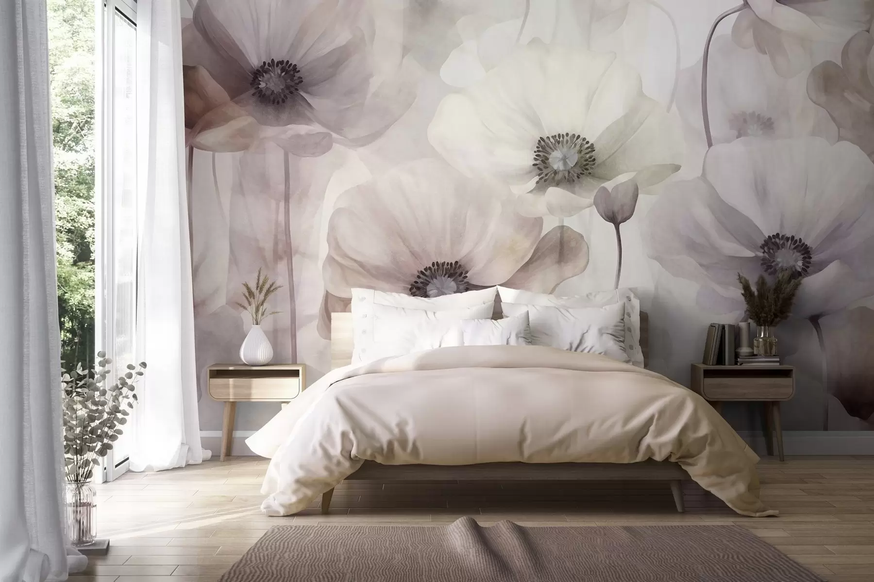 Wall Mural Photo Wallpaper Pale pink and beige poppies with delicate petals w10029
