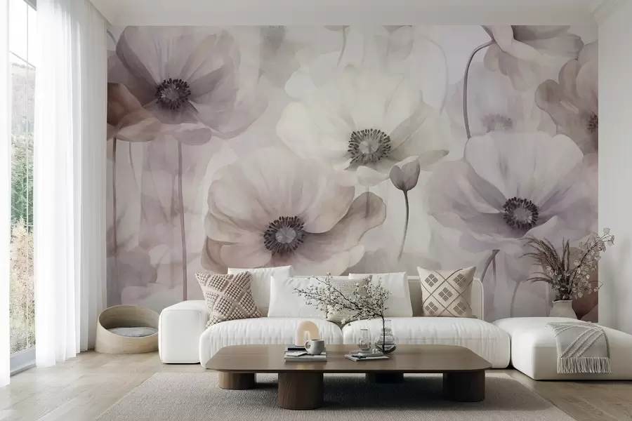 Wall Mural Photo Wallpaper Pale pink and beige poppies with delicate petals w10029