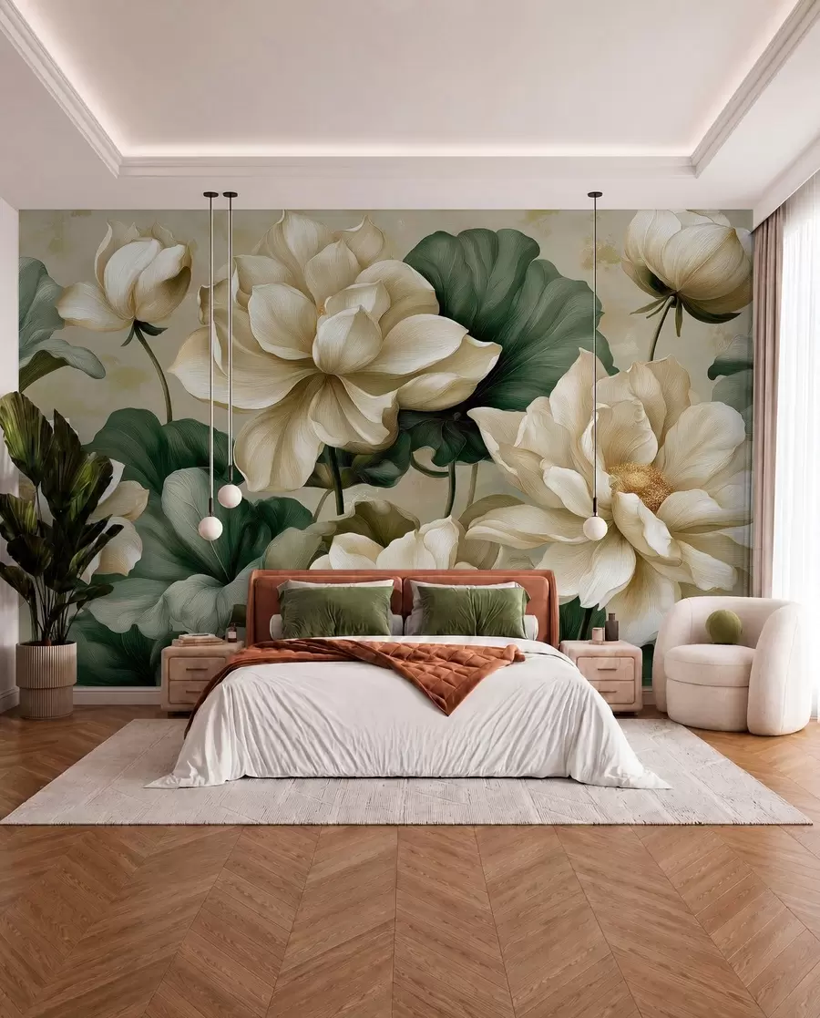 Wall Mural Photo Wallpaper Lotus flowers and leaves w05746
