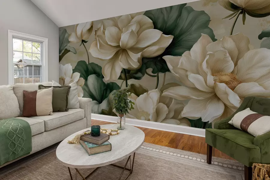 wall murals Lotus flowers and leaves w05746