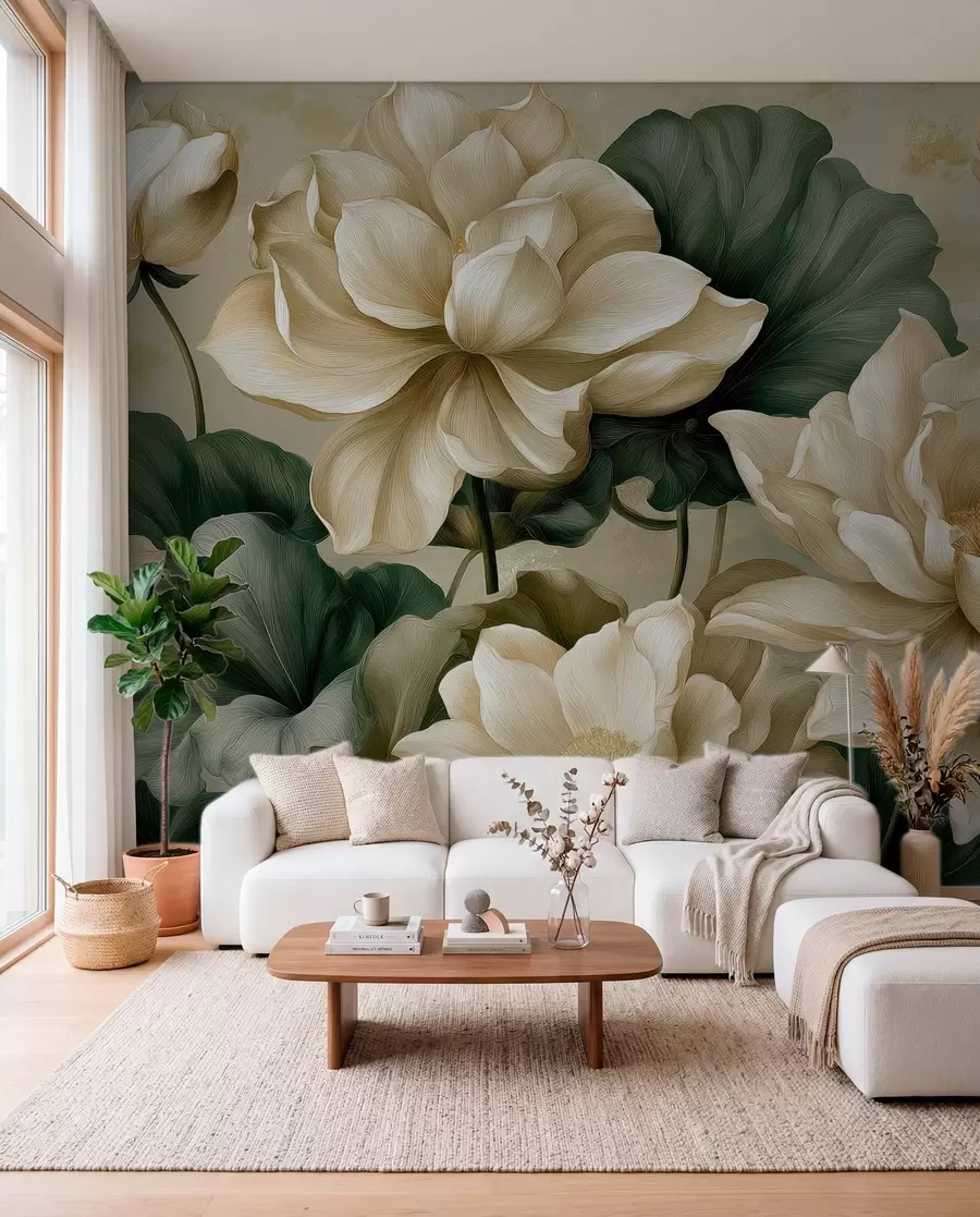 wall murals Lotus flowers and leaves w05746