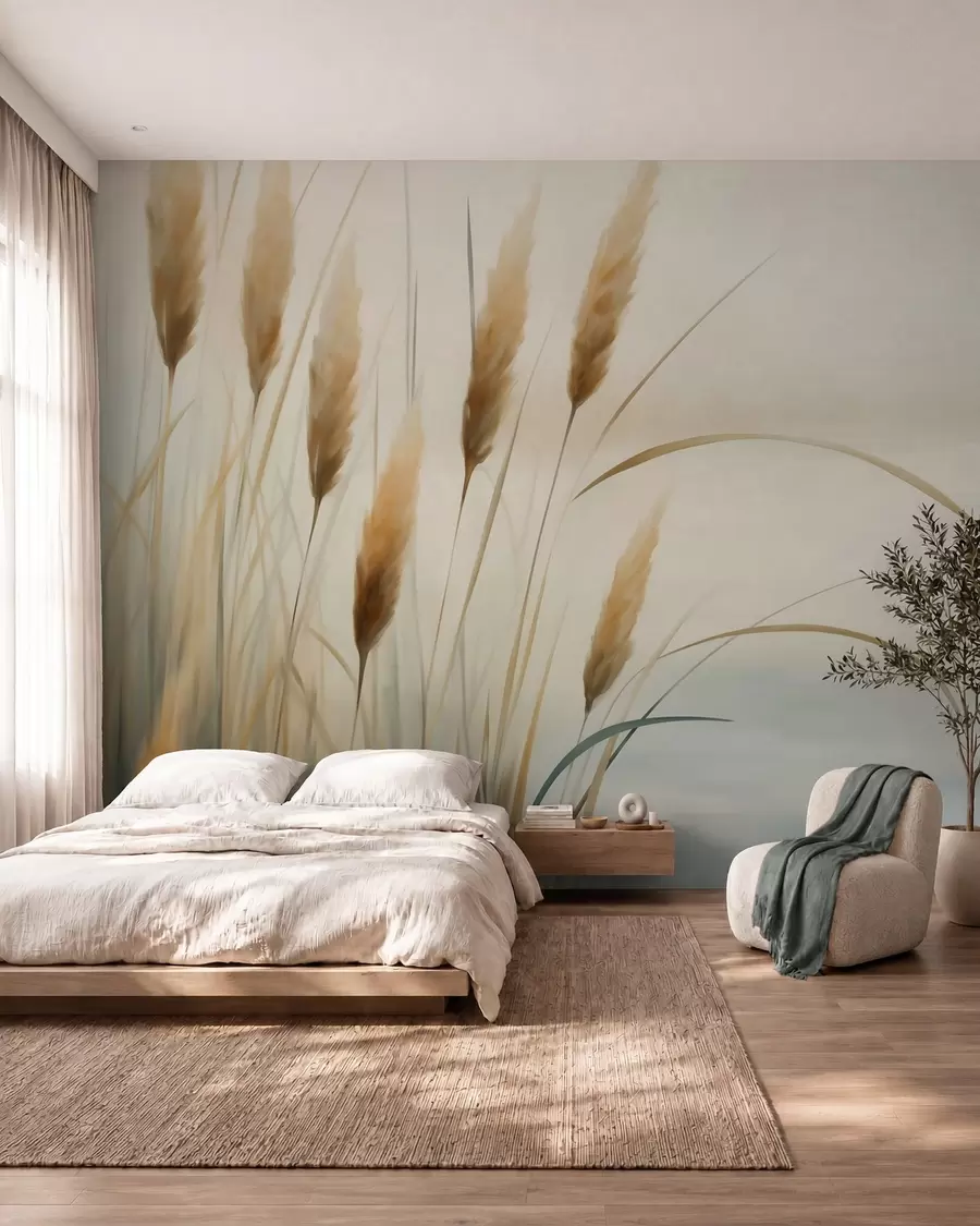 Wall Mural Photo Wallpaper Abstract reeds, imitation painting w05902