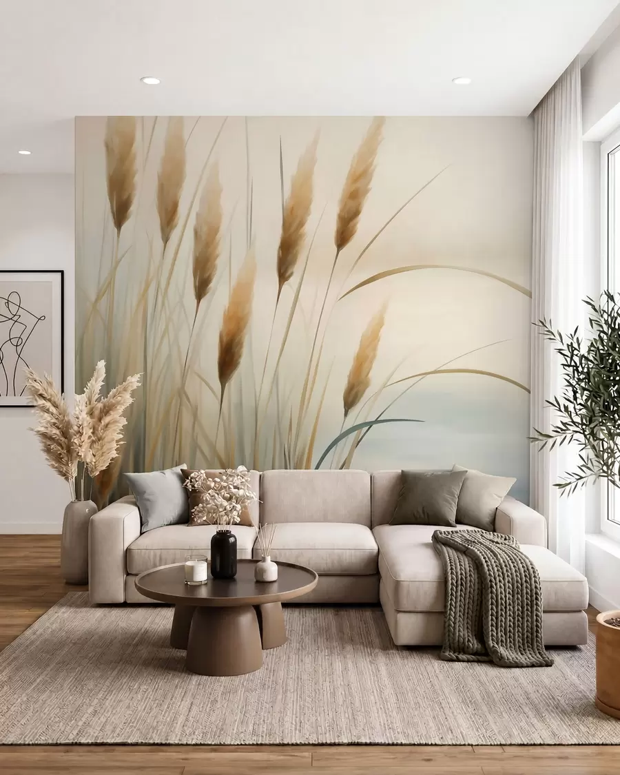 Wall Mural Photo Wallpaper Abstract reeds, imitation painting w05902