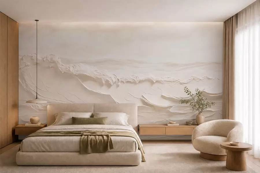 Wall Mural Photo Wallpaper Textured pale sea waves in creamy tones w05898