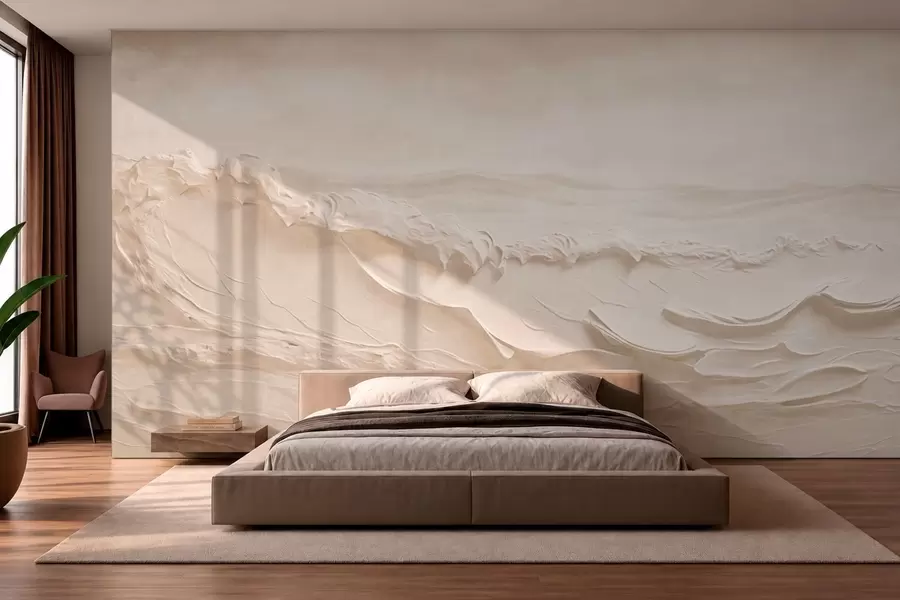 peintures murales Vagues marines pâles et texturées, aux tons crémeux w05898