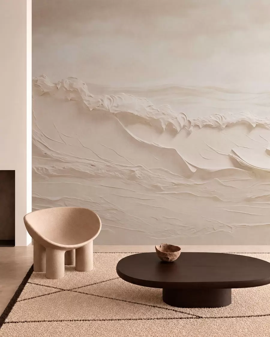 Wall Mural Photo Wallpaper Textured pale sea waves in creamy tones w05898