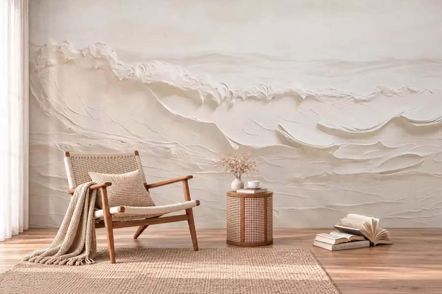 Wall Mural Photo Wallpaper Textured pale sea waves in creamy tones w05898