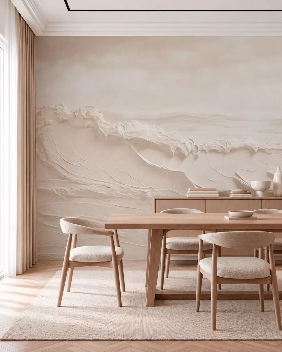 Wall Mural Photo Wallpaper Textured pale sea waves in creamy tones w05898