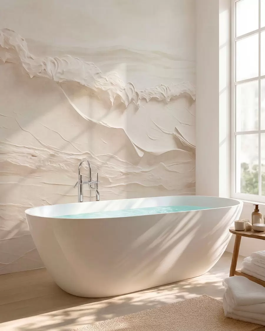 wall murals Textured pale sea waves in creamy tones w05898