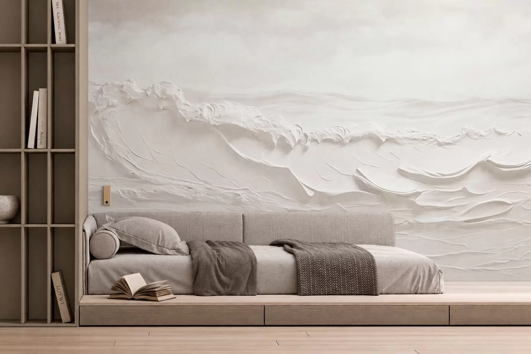 murales Olas marinas en relieve en tonos neutros claros w05898v1