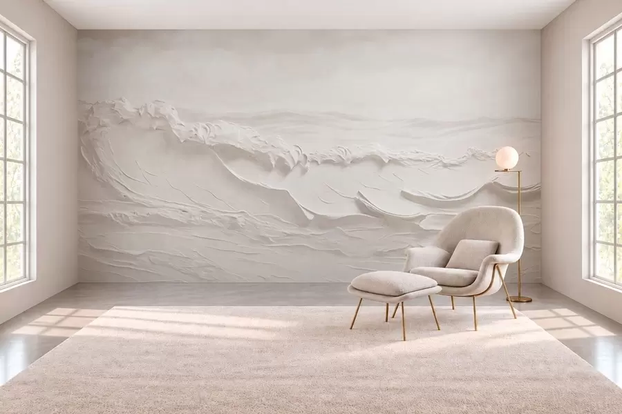 peintures murales Vagues marines en relief dans des tons neutres clairs w05898v1