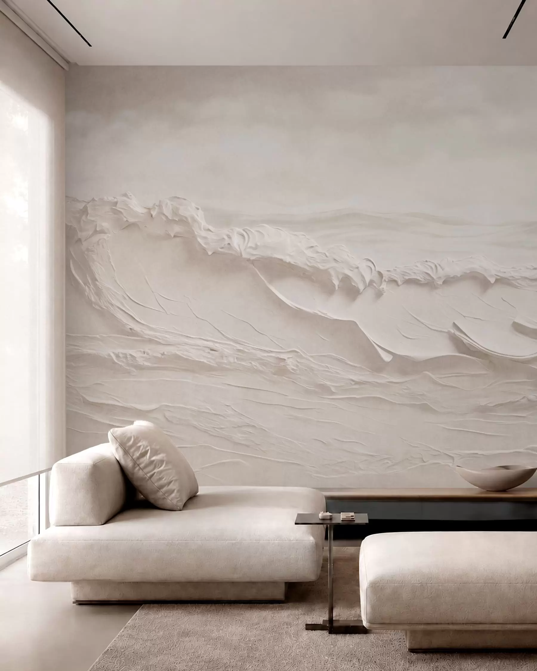 peintures murales Vagues marines en relief dans des tons neutres clairs w05898v1